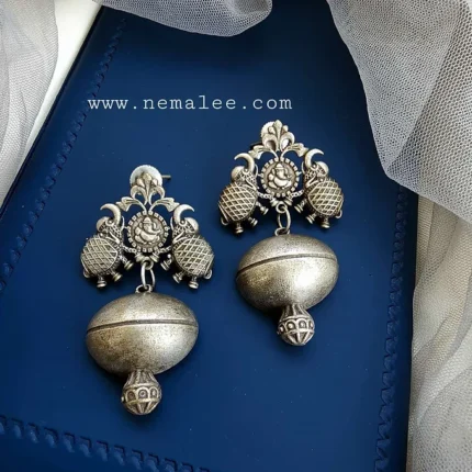 Gajanana- silver look alike earring