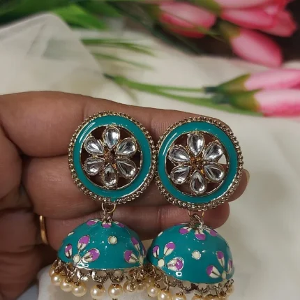 Aqua blue color kundan studded circlular jumkha