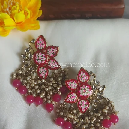 Half lotus chandbalis  mehndi polish and in hot pink