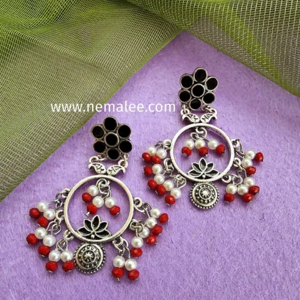 Pravalli- German silver earrings with beads