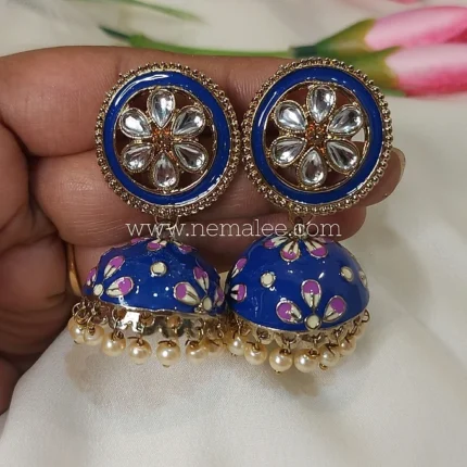 Navy blue color kundan studded circlular jumkha