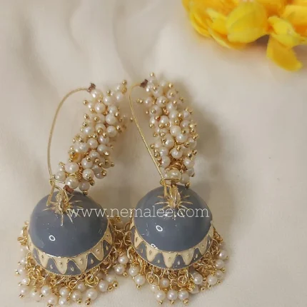 Pearl hooks high quality meenakari jumkha in grey