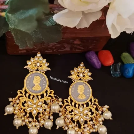 Victoria coin model pearl and kundan danglers