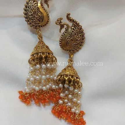 Peacock antique jalar jumkha in orange