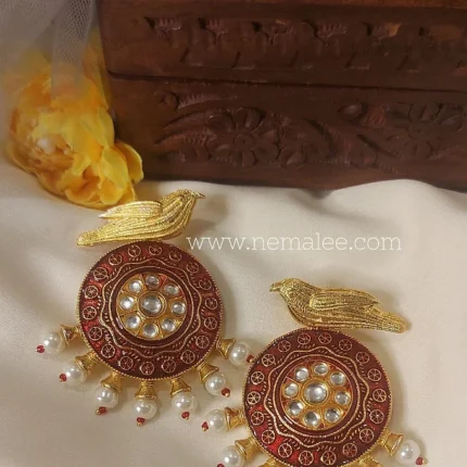 Panchi-meenakari earrings in maroon