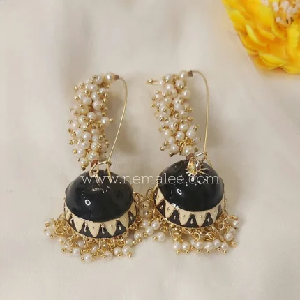 Pearl hooks high quality meenakari jumkha in black