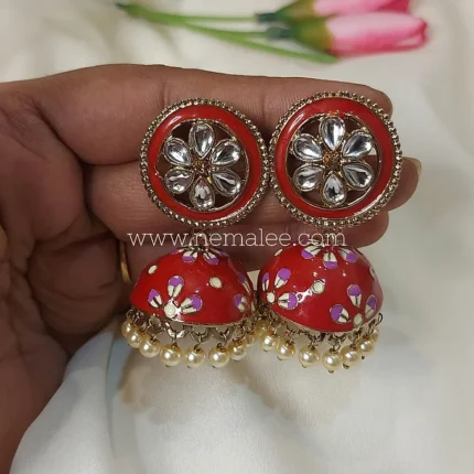 Red color kundan studded circlular jumkha