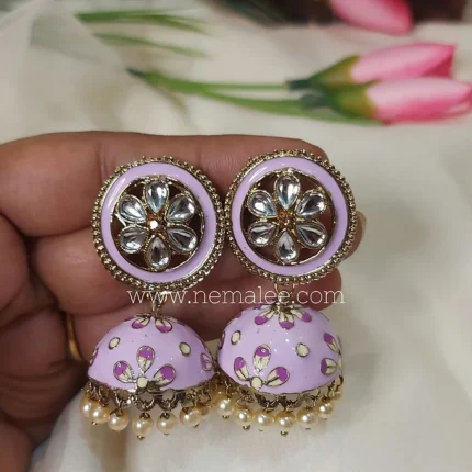 Lavender color kundan studded circlular jumkha