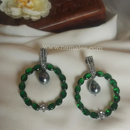 Victorian plated earing with green stones