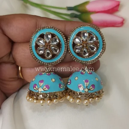 Blue color kundan studded circlular jumkha