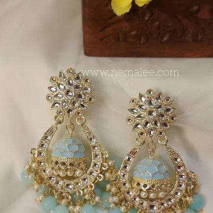 Sky blue color Jumka in chandbali