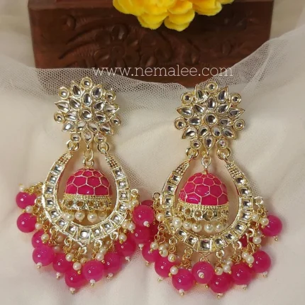 Rani pink color Jumka in chandbali