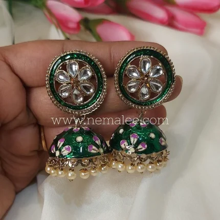 Drak green color kundan studded circlular jumkha