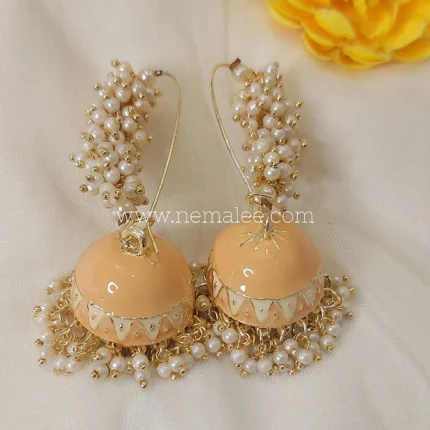 Pearl hooks high quality meenakari jumkha in peach