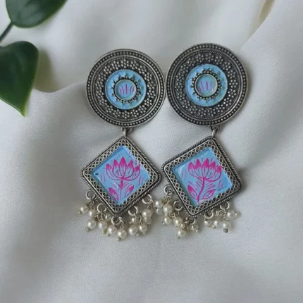 Krithi-Handpainted silverlookalike earrings