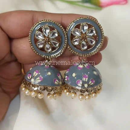 Grey color kundan studded circlular jumkha