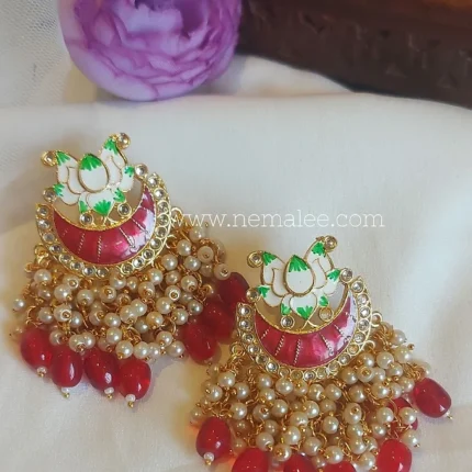 Padma -premium meenakari earrings on ruby pink