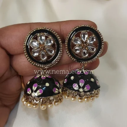 Black color kundan studded circlular jumkha