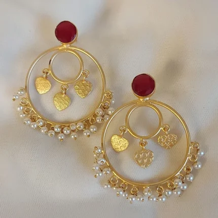 Hrudaya earrings in semi precious stone red