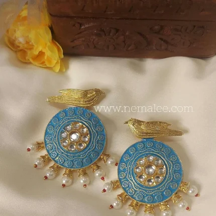 Panchi-meenakari earrings in rin blue