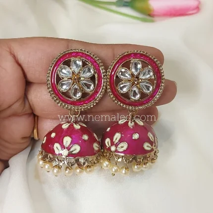 Wine color kundan studded circlular jumkha