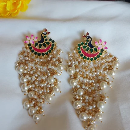 Mayuri- pearl statement earring in dark green