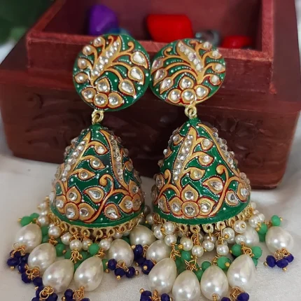 Leaf green Tanjore hand-painted jumkha