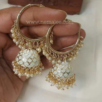 Flower patterned balli jumkha in sky blue