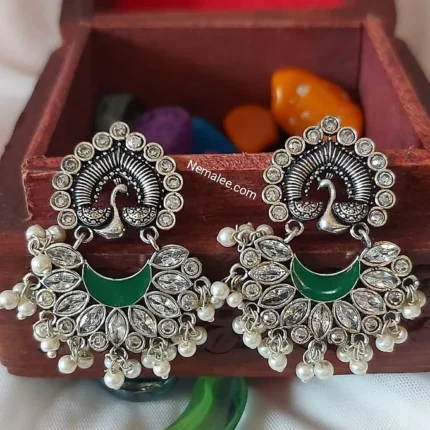 Zirconia stones Silver replica peacock chanbalis in green