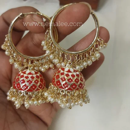 Flower patterned balli jumkha in red