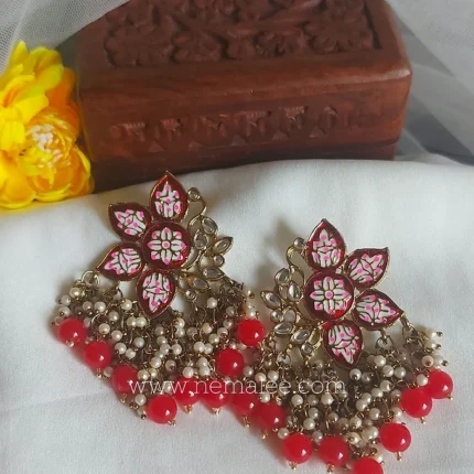 Half lotus chandbalis  mehandi polish and in deep red