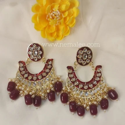 Maroon u shaped chandbalis