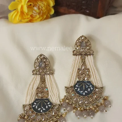 Polki studded pearl chandbalis in grey
