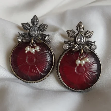 Narinja-premium monalisa carved stone studded SLA earrrings