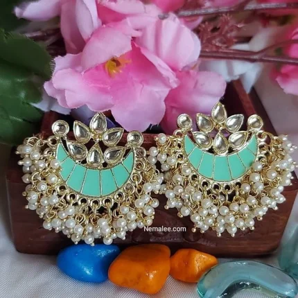 Pastel green Gutcha  mothi  half moon  meenakari tops