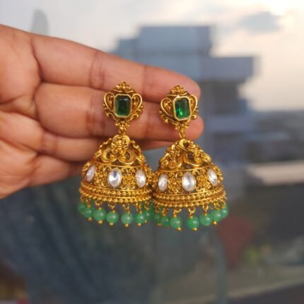 Ambara- antique finish moissanite jumkha