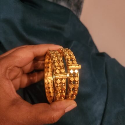 Solid gold alike bangles with box pattern- pair